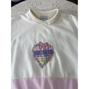 Vtg Grandma Sweater Women M L Pink Bow Heart Cottagecore Pastel Coquette Plaid